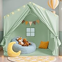 LittleDove Kids Play Tent with Star Lights - Large 52x35x51" Indoor Outdoor Playhouse, Reading Nook for Boys & Girls, Green
