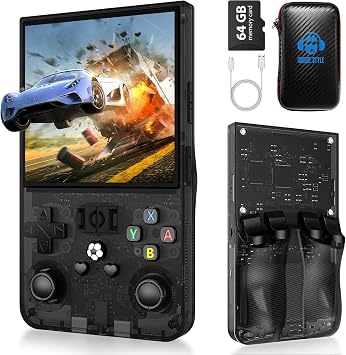 R36MAX Handheld Game Console, Retro Gaming Console with 4000mAh Battery 4.0IPS Screen, Open Source Linux System, with 64GB TF Card Portable Video Gaming Console, Charcoal Black