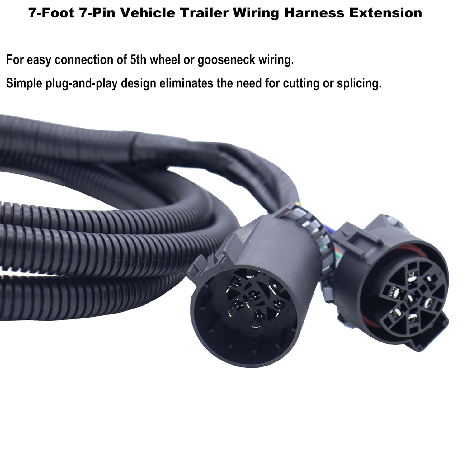 7-Foot 7-Pin Vehicle Trailer Wiring Harness Extension Truck Bed Extension for 5th Wheel and Gooseneck Trailers for Chevrolet, Dodge, Ford, GMC,Nissan, Ram Toyota