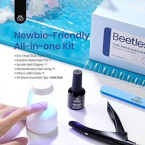 Miniatura 2 de Beetles - Kit de extensión de uñas de gel fácil, 240 puntas de uñas suaves, forma ovalada extra corta con pegamento de uñas 5 en 1 y lámpara LED UV,