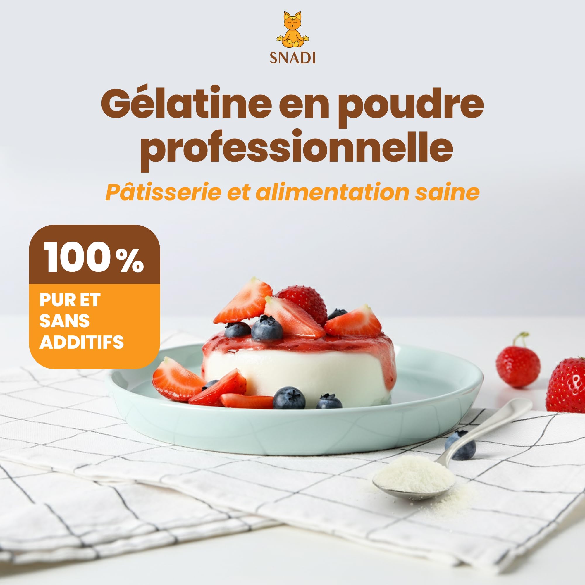 Snadi Gélatine en poudre | 1 kg | 100 % pure, sans goût et qualité professionnelle | Riche en acides aminés précurseurs de collagène | pâtisseries, desserts, gels et sauces | Facile à dissoudre et