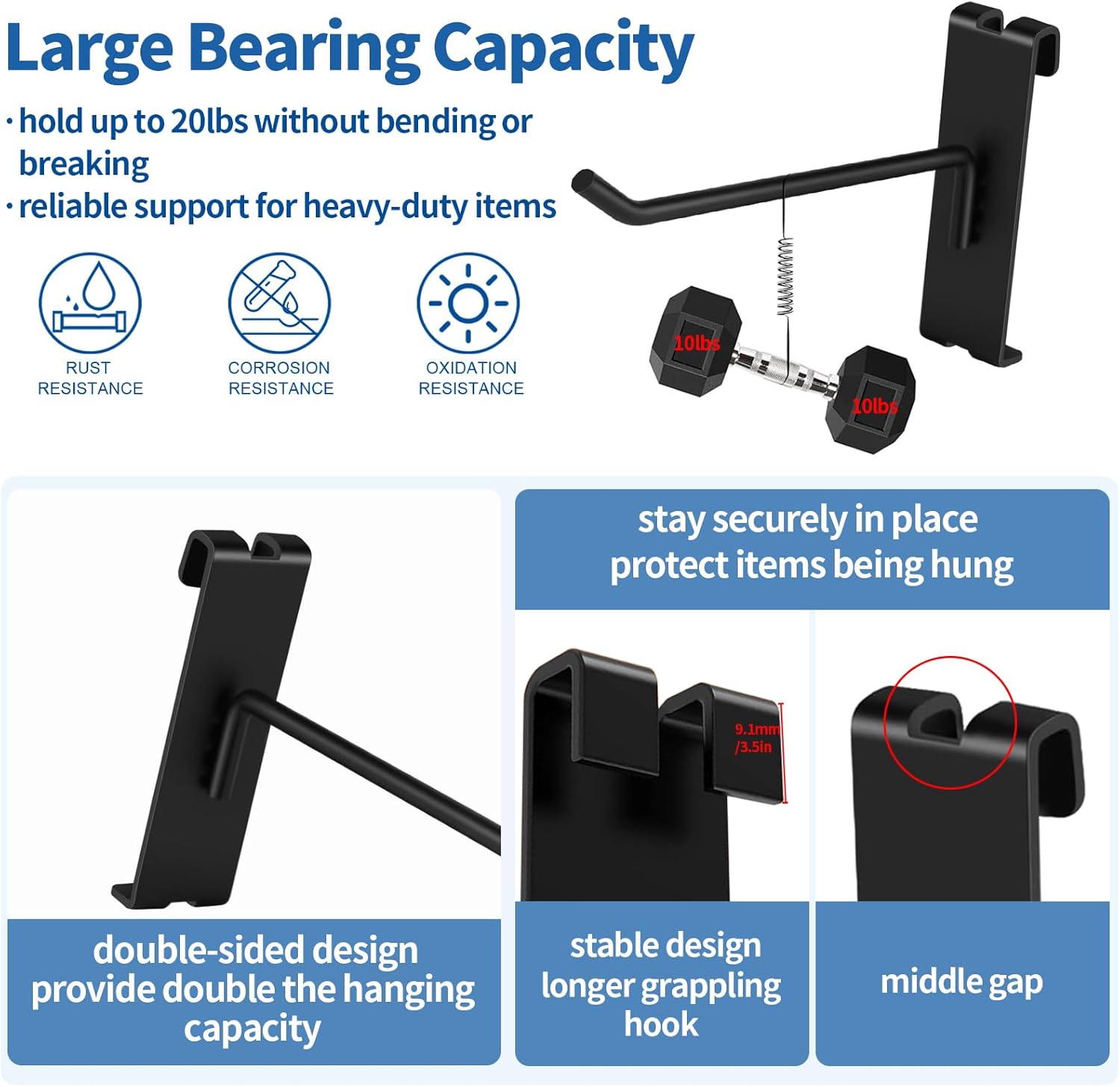 20Pcs Gridwall Hooks, Metal Grid Panel Hanging Peg Hooks, Grid Wall Accessory for Clothes Storage, Home Organization, Retail Display (Black, 8"/20Cm)