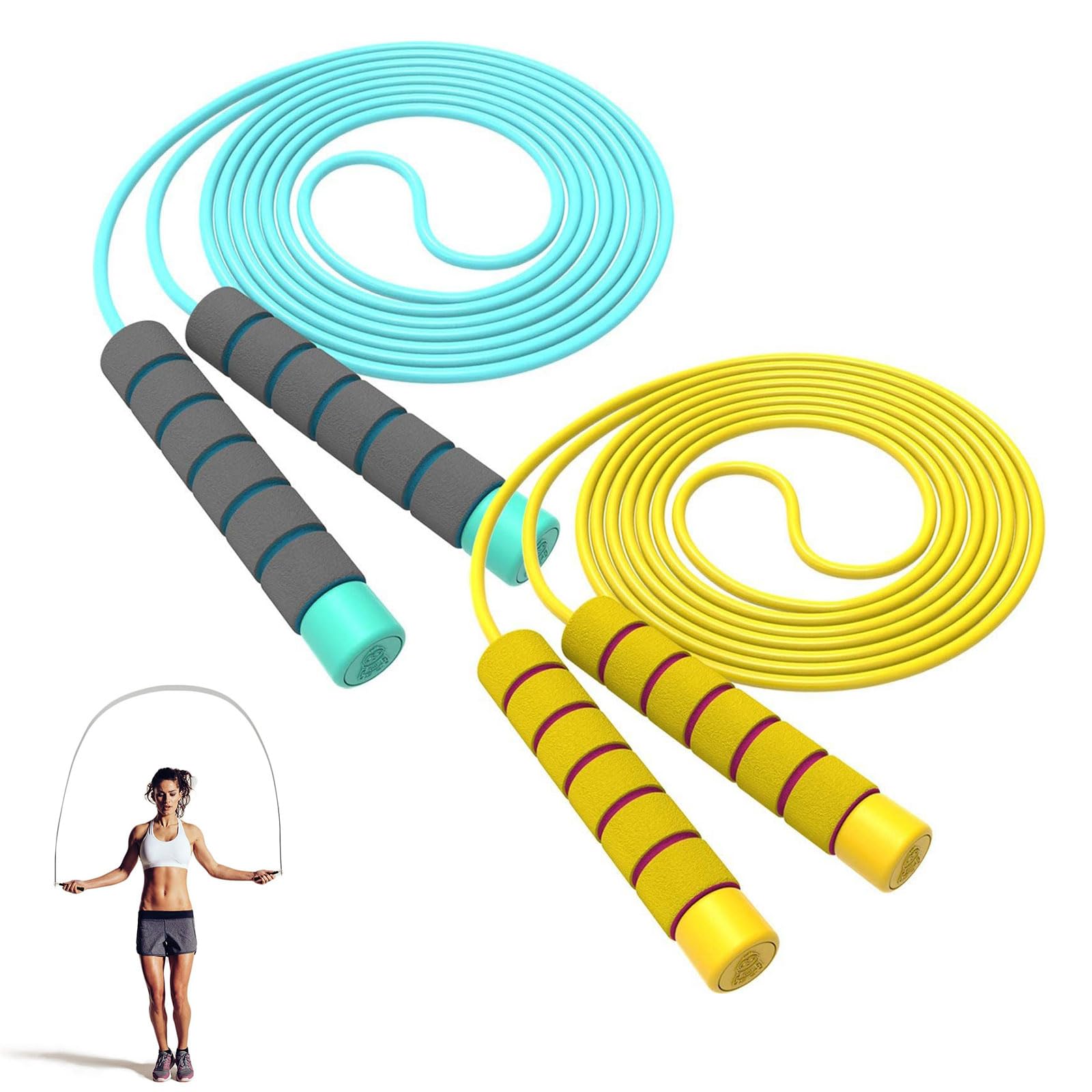 Corde à Sauter Enfant Réglable - Lot De 2 Avec Poignées Mousse, Fitness & Fun