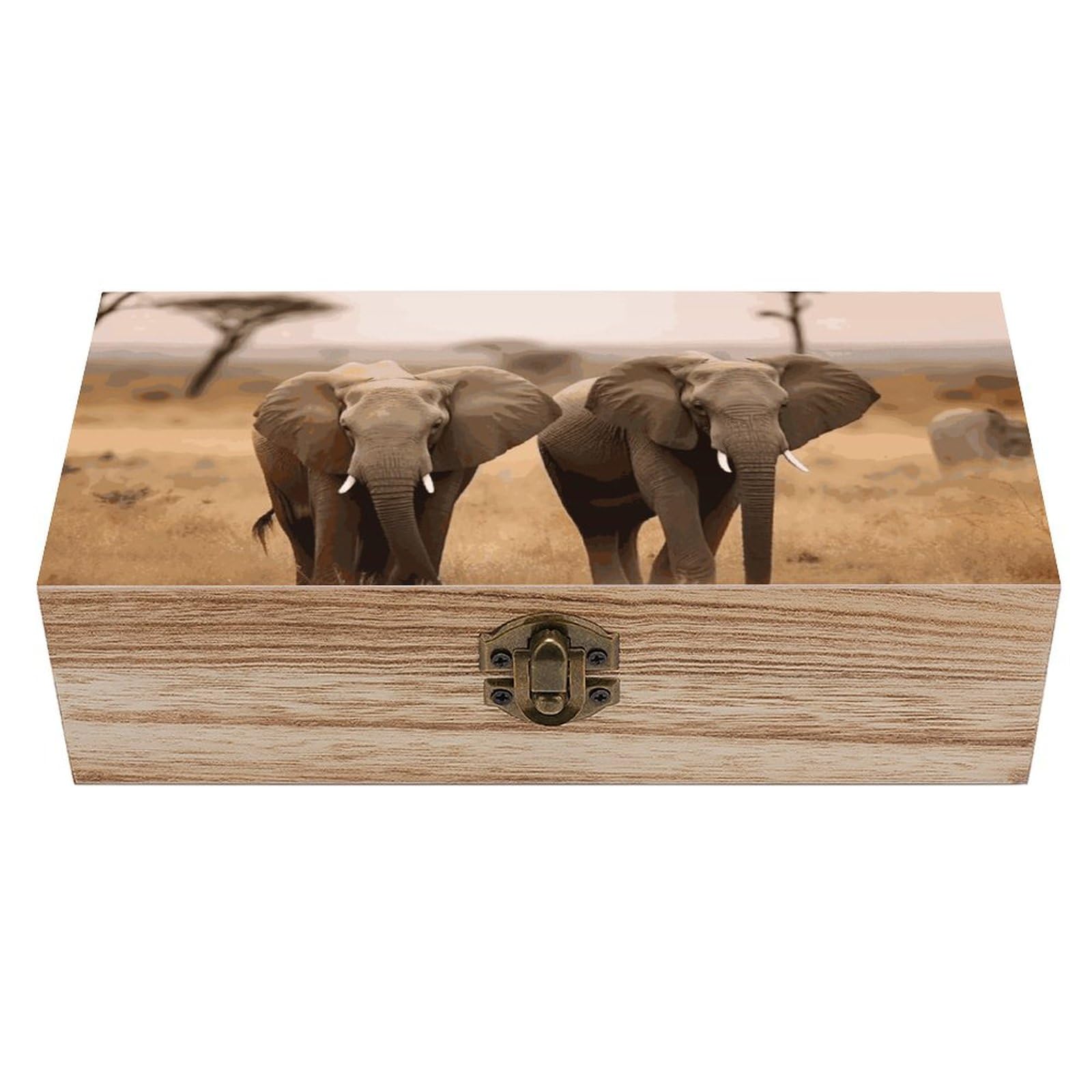 Boîte de rangement en bois animaux sauvages et souvenirs déco