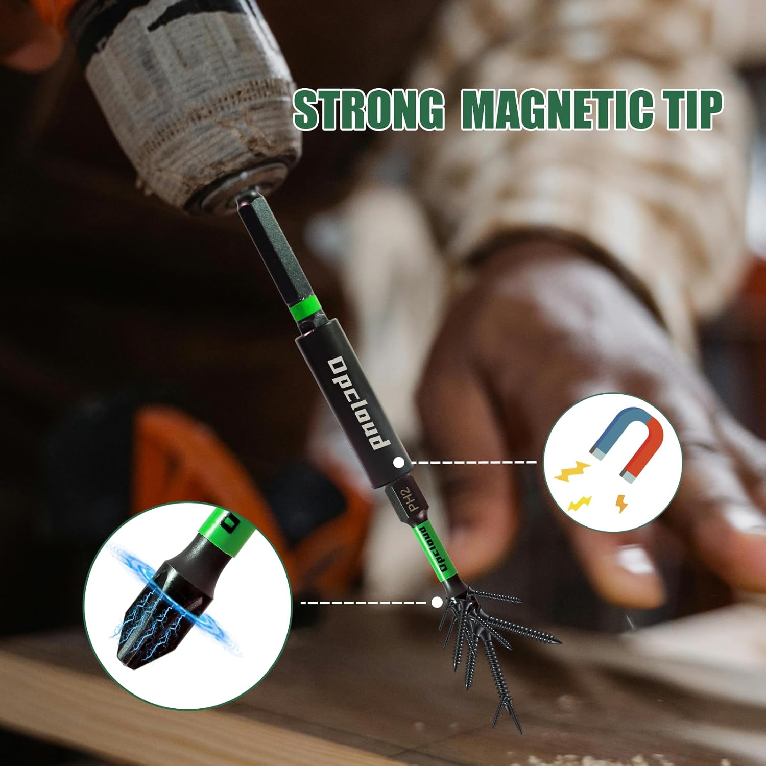 Impact #2 Phillips Screwdriver Bit Set, 41 Pieces 2”S2 Steel Magnetic PH2 Tips Driver Power Bit Set with Extension Impact Bit Holder