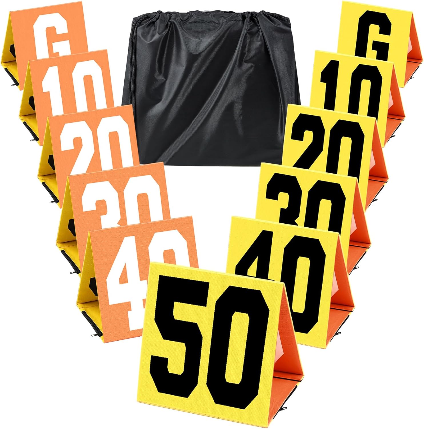 Liliful Set of 11 Football Yard Markers High Visibility Football Field Yard Line Markers 12.5 Inch Portable Weighted Yardage Marking with Carrying Bag for Sports Game Training