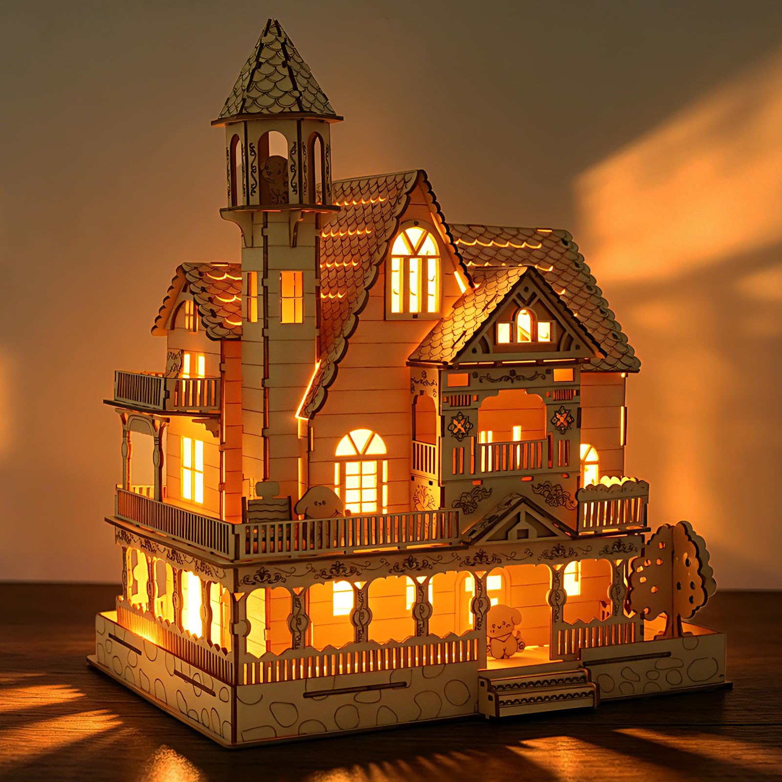 Cuteefun 3D Wooden Puzzle Architecture Kit [106 Pcs] - Vintage Villa