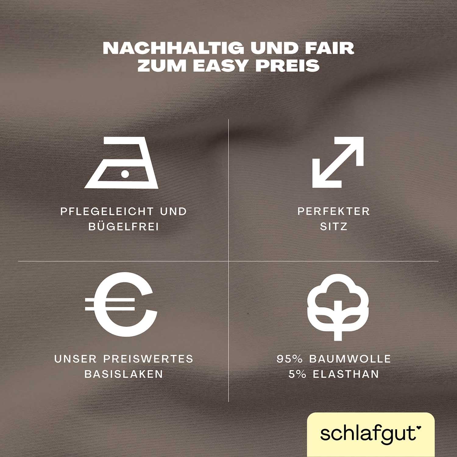 Schlafgut Easy Jersey Elasthan Topper Spannbettlaken 180x200 bis 200x220 Sand Deep, Spannbetttuch aus superweicher Baumwolle mit Elasthan