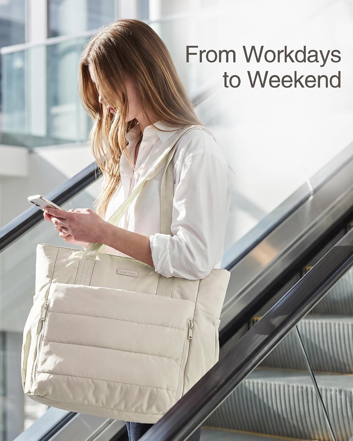 NISHEL Work Tote Bag for Women, Puffy Large Lightweight Office Travel Purse