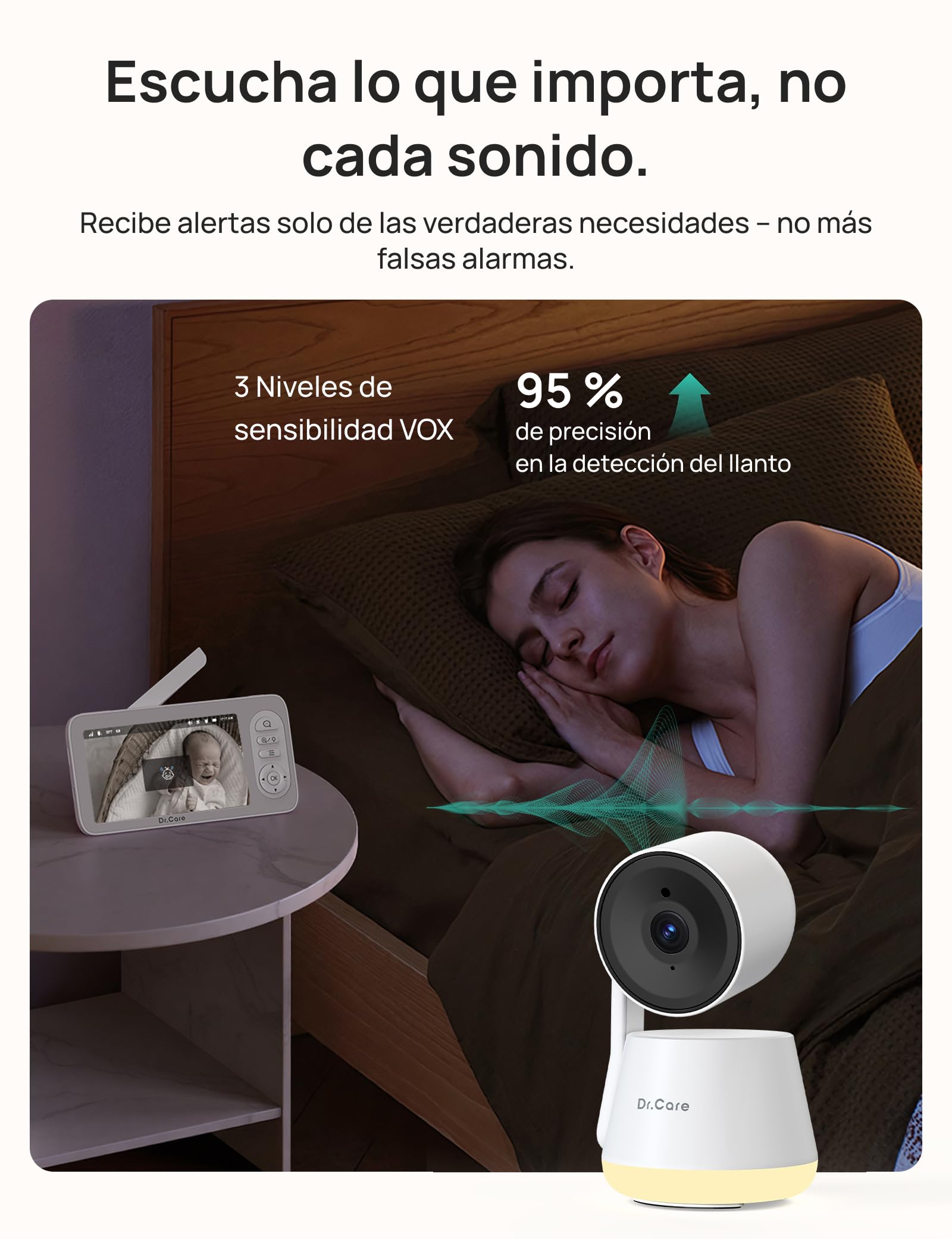 Dr.Care LumiView Plus Monitor Bebé WiFi con 2 Cámaras – Pantalla 5.5", Cámara 2K, Modo Privacidad, Batería 5000mAh, Luz RGB, Alertas Llanto y Movimiento, Visión Nocturna HD
