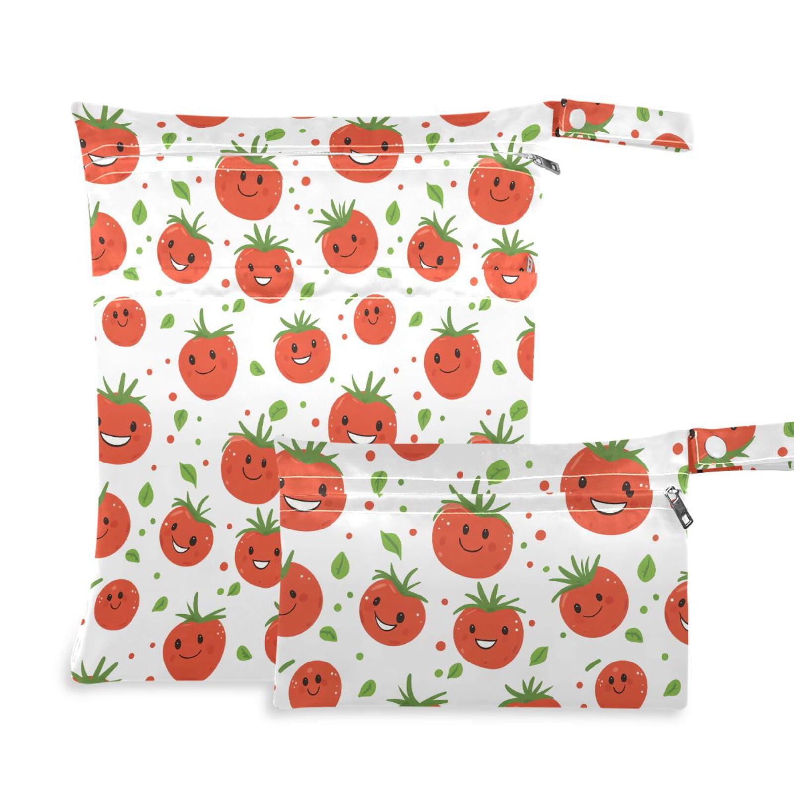 Coikll Wet Dry Bags for Cloth Diaper 2 Pack Waterproof Yoga Gym Bag for Swimsuit Wet Clothes Baby Items-?Cute Smiling Tomatoes?