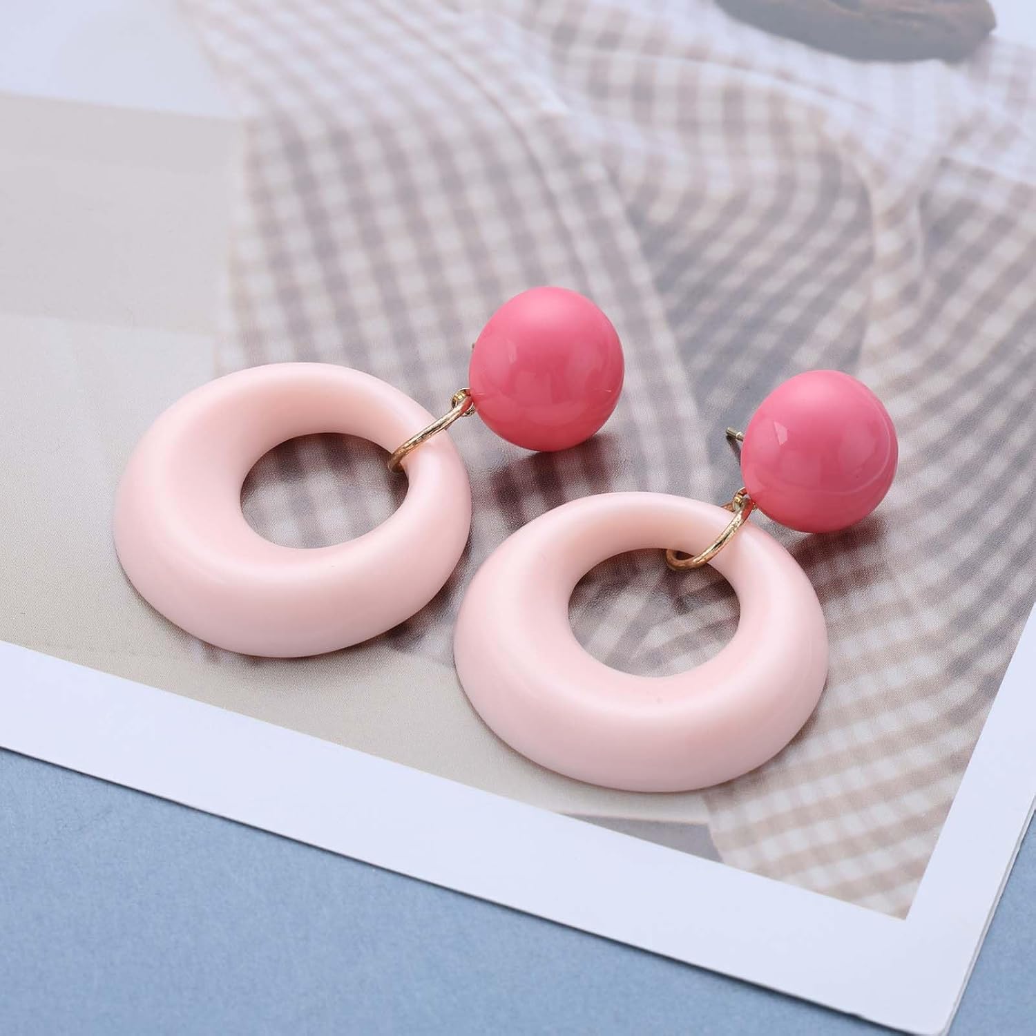 Vintage White Acrylic Circle Hoop Earrings Chunky Hoop Dangle Earring Large Acrylic Circle Earring Candy Color Round Drop Earrings Jewelry for Women - Image 6