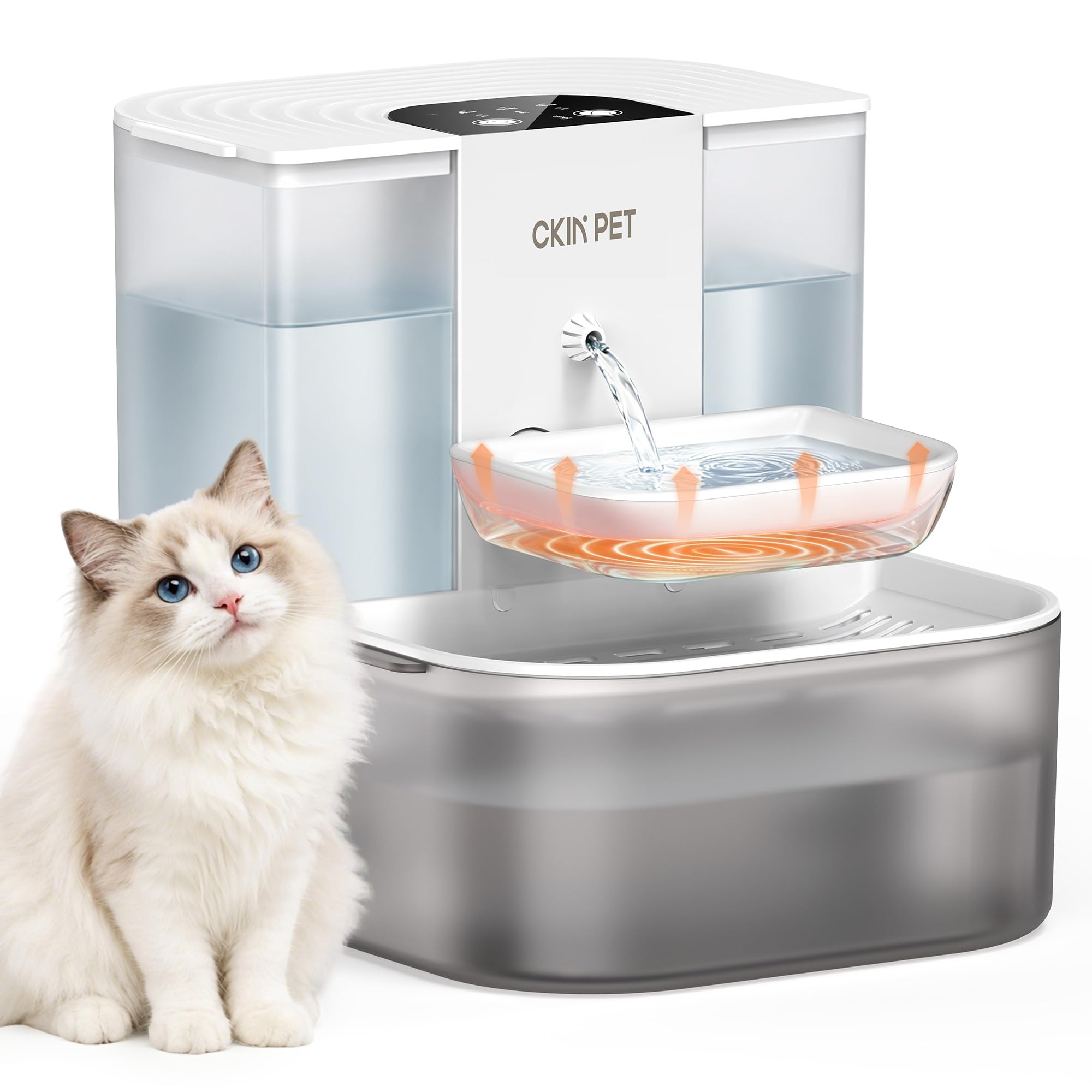 Photo 1 of Ckin pet Heated Cat Water Fountain, 4.5L+2L, White