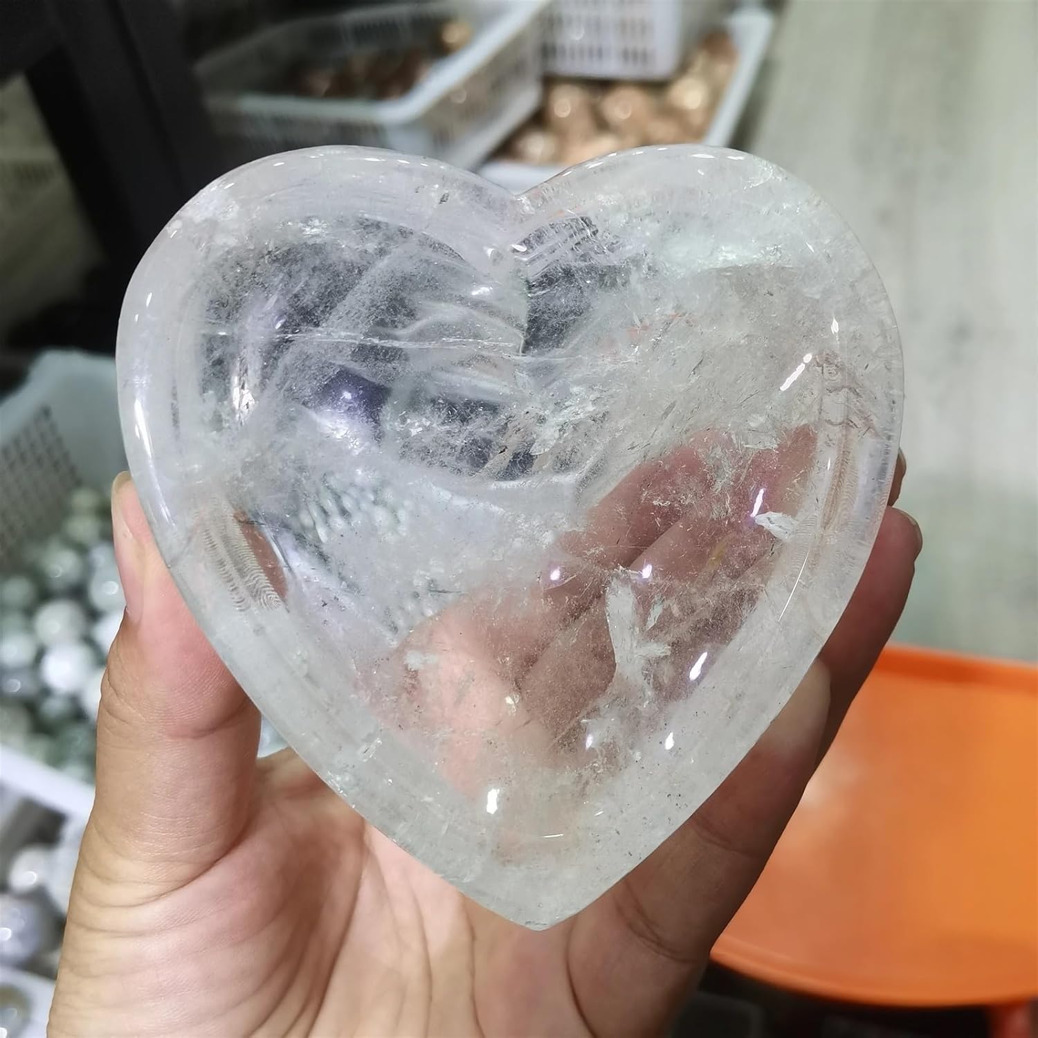 Quartz Cute Cat Shape Bowl Engraved Rose Crystal Home Decor Decor(Heart)