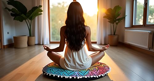 Miniatura 6 de CRAFT KALA Funda de almohada redonda con diseño de mandala estilo bohemio, meditación, india, para sala de estar, sala de yoga, decoración del