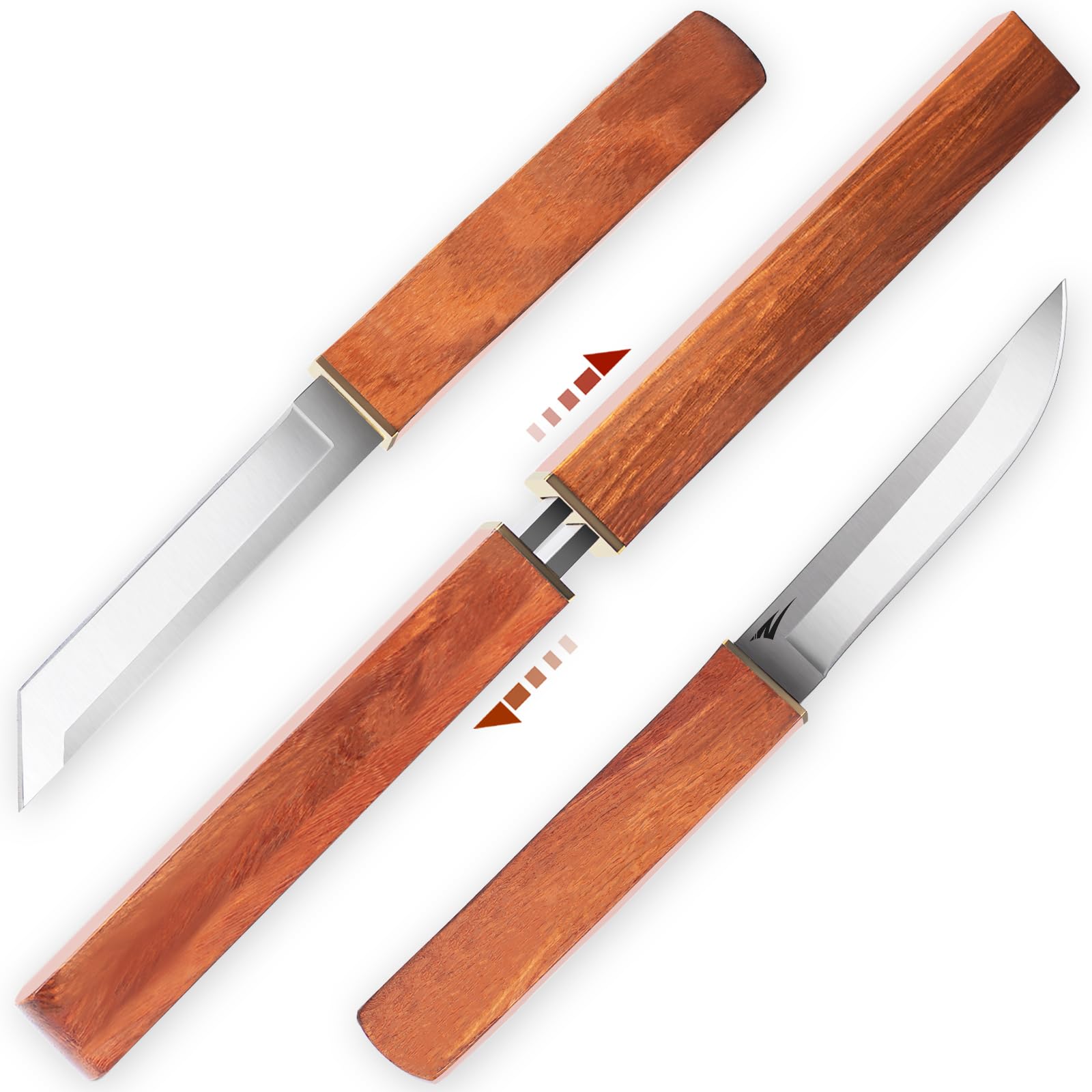 2-in-1 Doppelmesser, Jagdmesser mit Holzgriff, japanisches Messer.