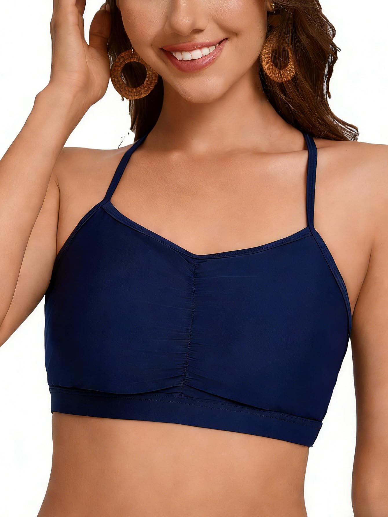 Womens Ruched Sport Swim Bra Adjustable Bikini Tops Bathing Suit Top Swimsuit Built in Bra