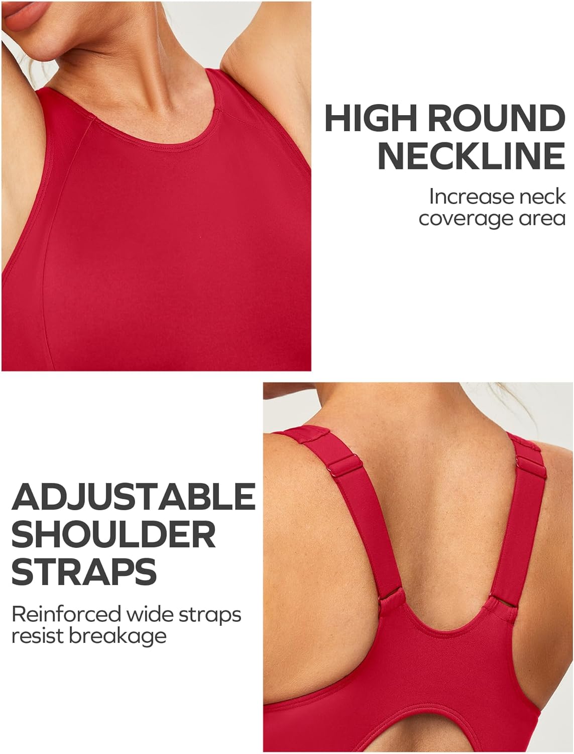 Ewedoos Athletic Swimsuit for Women Adjustable Strap One Piece Swimsuit Racerback Bathing Suit for Women Tummy Control Red - Image 4