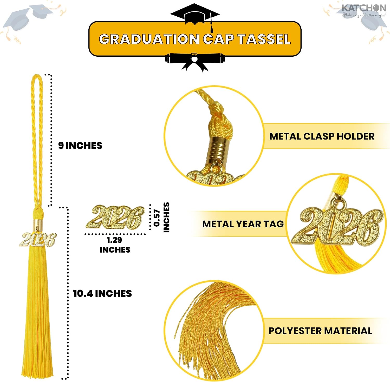 Katchon, 2026 Tassel Graduation with 2026 Gold Charm for Graduations Cap Decorations, Tassels for Graduations Cap Class of 2026 High School Graduation Decorations Graduate Hat Accessories