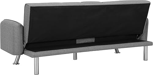 Miniatura 8 de FULife Sofá futón convertible, sofá cama, sofá biplaza, reclinable plegable con 2 portavasos, patas de metal, reposabrazos con almohada suave