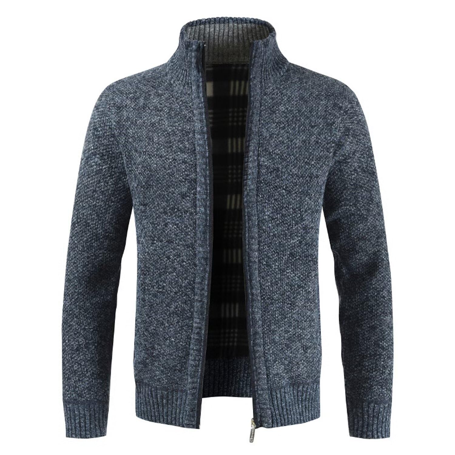 Suéter de Punto Grueso para Hombre, de Cuello Alto, Informal, de Punto, Color Liso, con Bolsillo, Cremallera Frontal Completa, Estilo clásico, Forro Polar, térmica, cálida, para Hombre