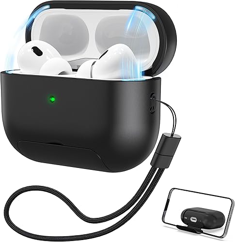 RFUNGUANGO Funda protectora para AirPods Pro de 2 generación, con función de soporte para teléfono, bloqueo de cubierta magnética, para AirPods Pro