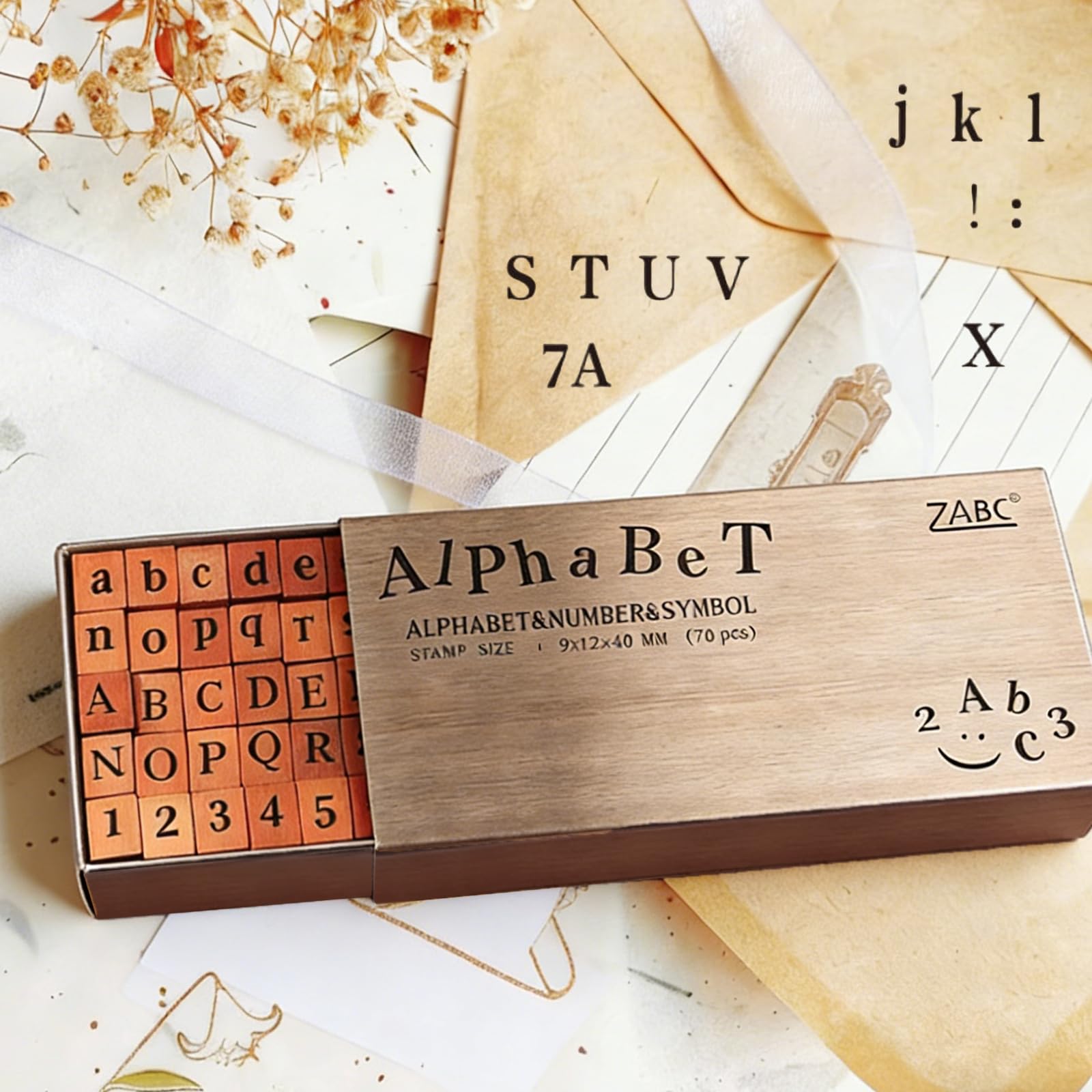70 Piezas SellosLetras Abecedario - Sellos De Madera Alfabeto - Sellos De Madera Con Letras Y NúMeros,Adecuadas Para Bricolaje, áLbumes De Recortes Y Proyectos Artesanales