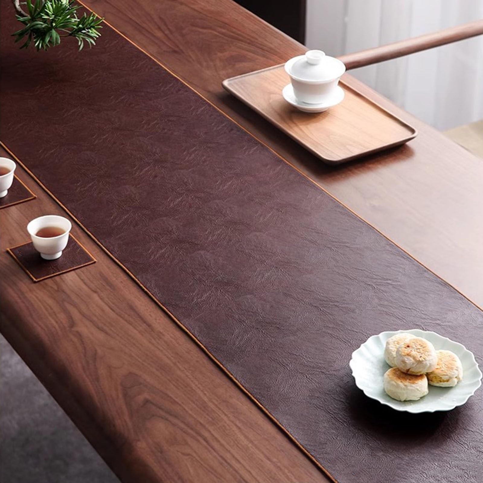 36 48 72 90 108 120 150 180 200 Inches Long Faux Leather Table Runner, Waterproof/Non-Slip/Heat Resistant, Brown Vintage Placemats for Kitchen Dining Table Decor, Christmas & Thanksgiving(33x210cm(13"