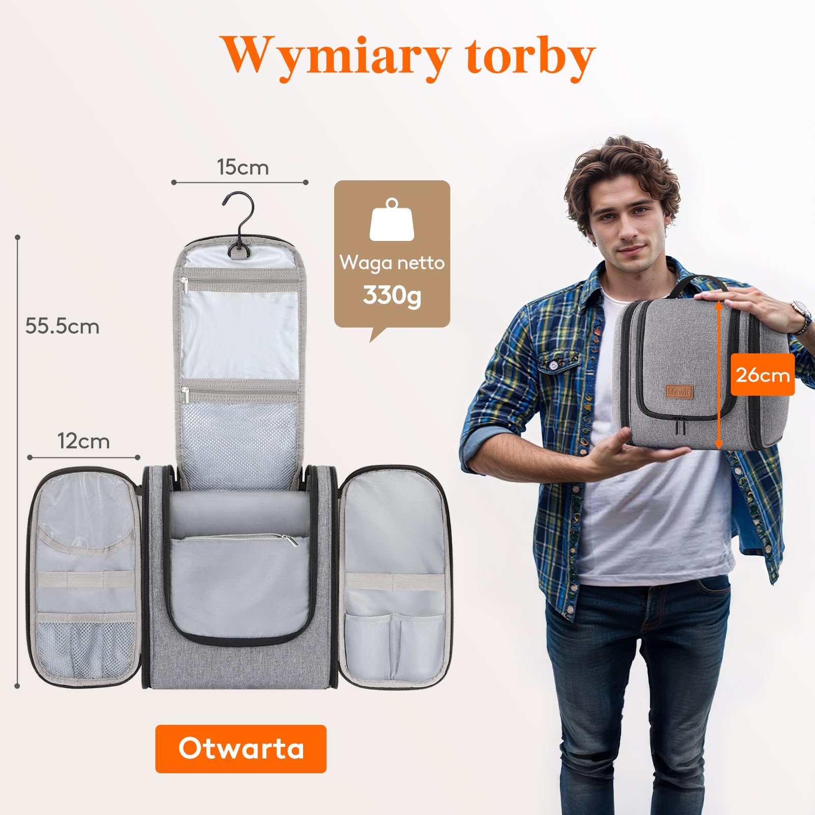 Lifewit Duża wisząca kosmetyczka dla kobiet, szary, 23.0*13.5*27.5CM, Nowoczesny