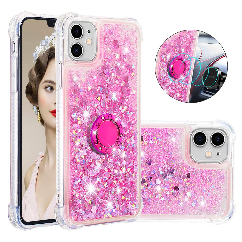 Transparent Liquid Case for Galaxy A02S with Ring Holder, Silicone Phone Case Glitter Floating Liquid Cover Slim Bumper Case Sparkly Back Case Resistant Hard Compatible with Samsung Galaxy A02S