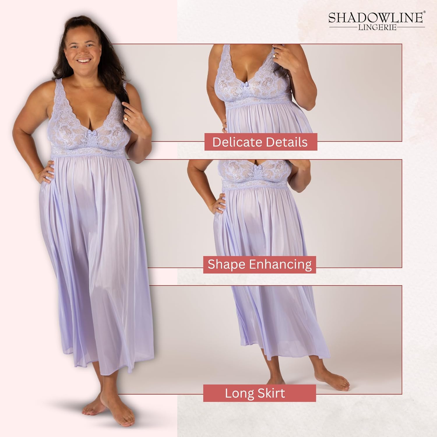 SHADOWLINE Women's Long Flowy Figure Flattering Cap Sleeve Nightgown– Silky Floral Soft Lace Lingerie Elegant Sleepwear - Image 5