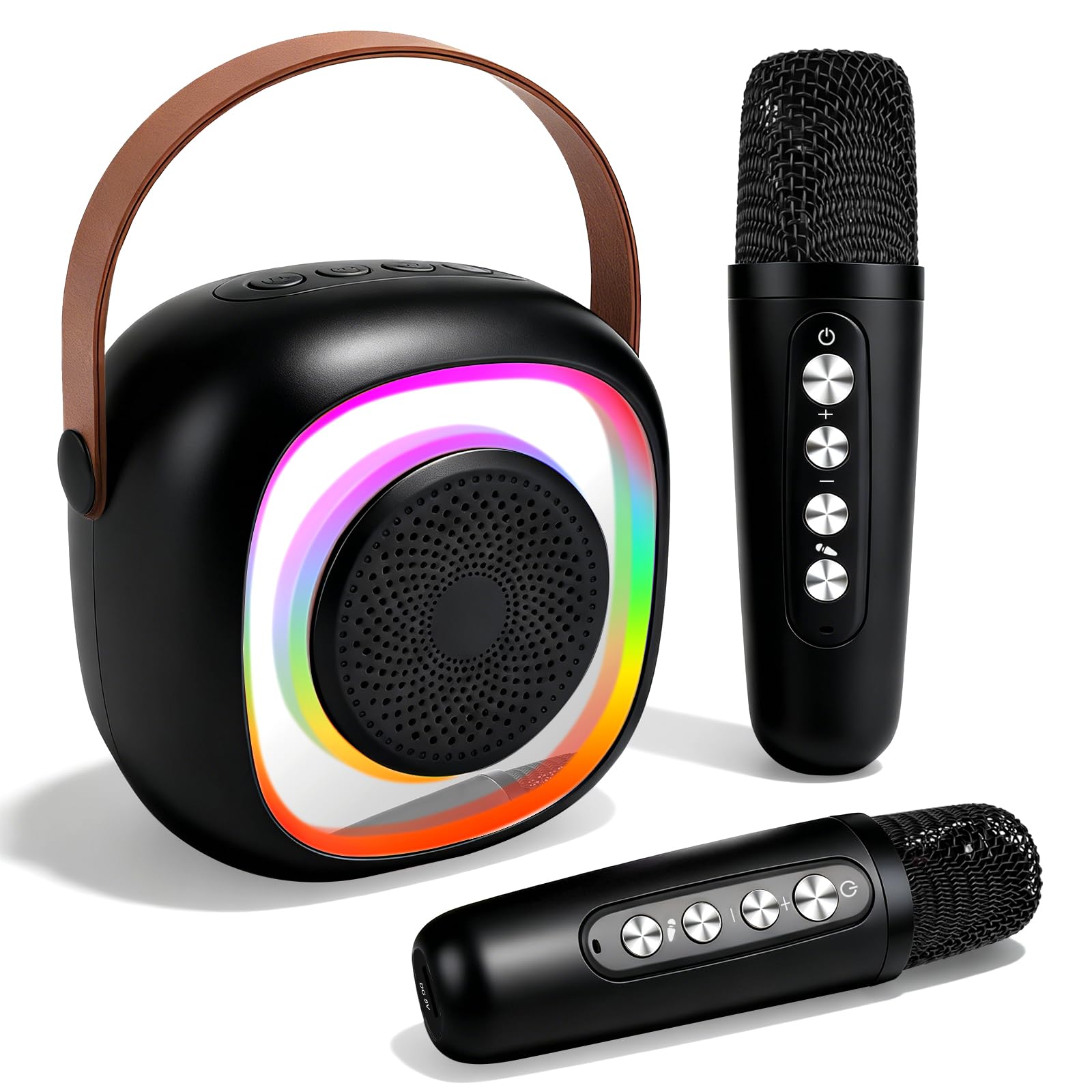 Karaoke Enfant avec 2 Microphones sans Fil, Micro Portables Karaoké, Jouet de Karaoké Bluetooth avec Voix Change et LED Lumière pour 3-12 Enfant Fille Cadeau Chanter Adulte (Noir)