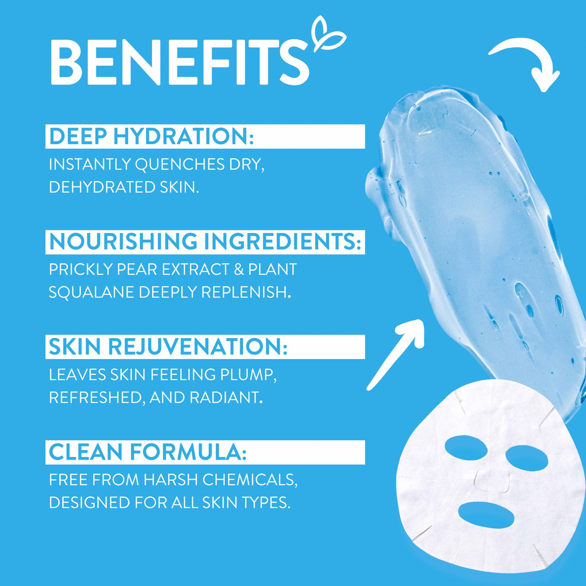 By Nature 2% Hyaluronic Acid Sheet Face Mask for Dry, Dehydrated & Sensitive Skin – Hydration Boost with Prickly Pear & Squalane – Made in New Zealand – Pack of 12