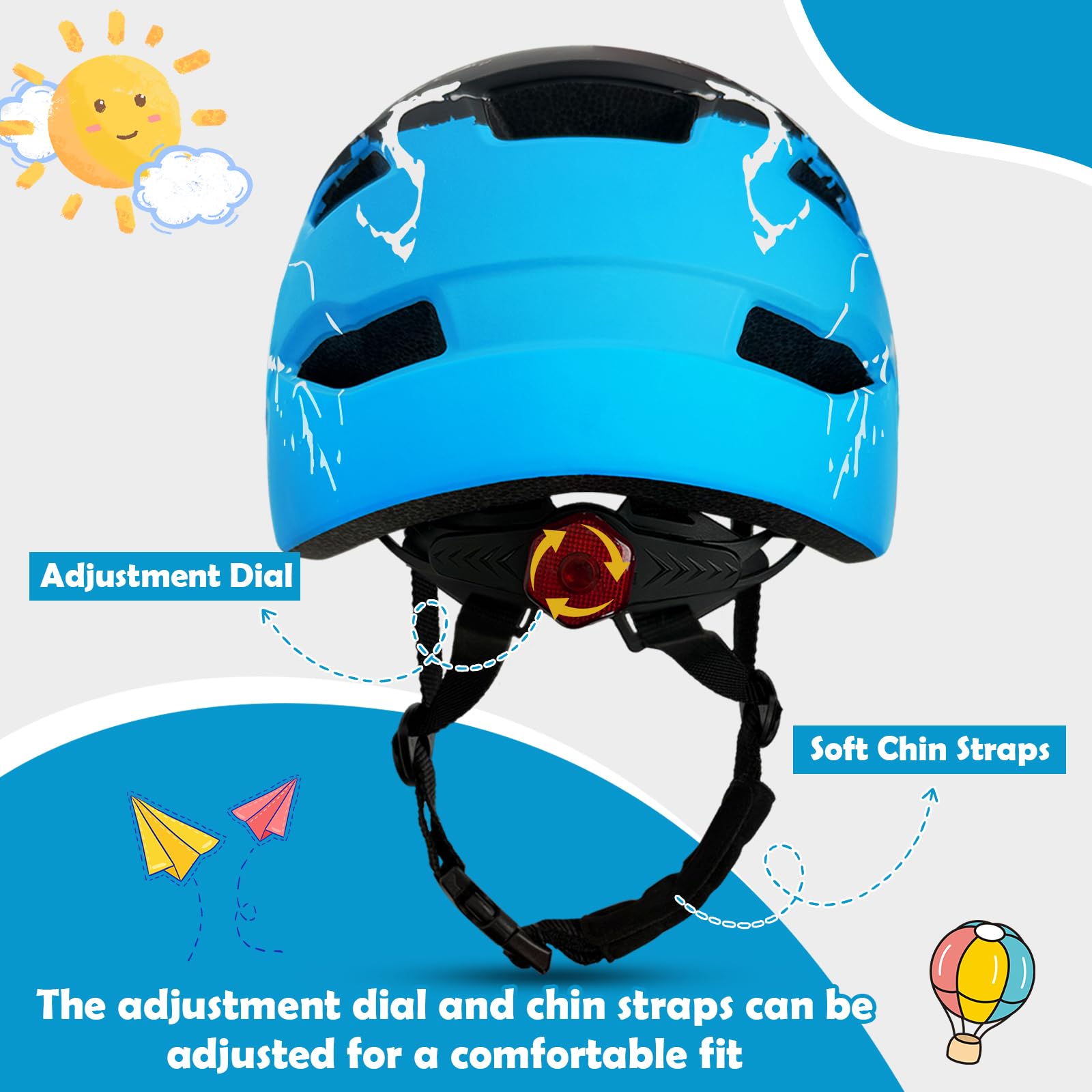 LeapBeast Casco de bicicleta para niños y niñas, con luz, ajustable, para BMX, monopatín, ciclismo, patines en línea, 50-56 cm (a partir de 5-14 años)