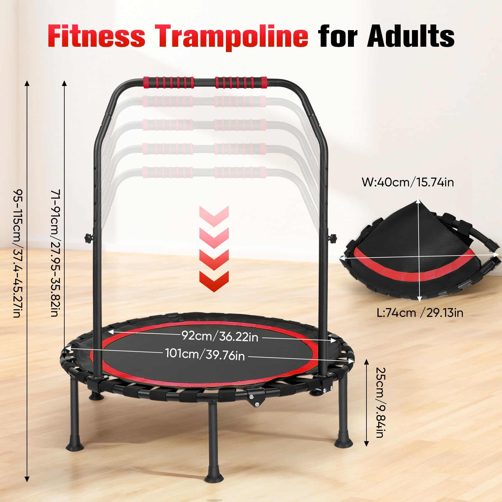 Trampoline d'intérieur fitness pliable sans installation Ø 101 cm Mini trampoline Charge maximale 150 kg Stable et silencieux pour adultes