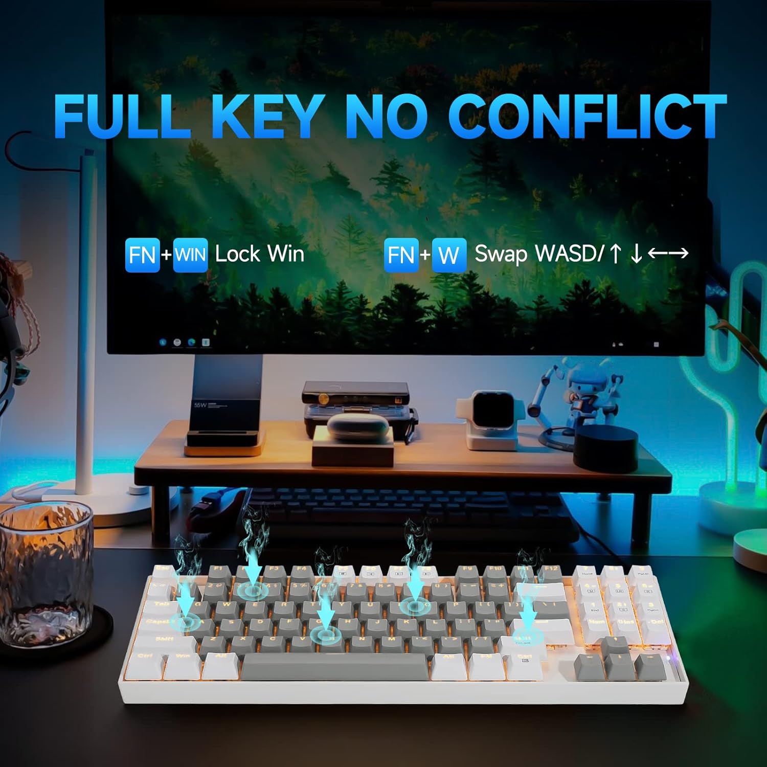 HUO JI E-YOOSO Z-13 Mechanical Gaming Keyboard Wired with Number Pad, LED Backlit, Linear Red Switch, Detachable USB-C Cable, Compact 89 Keys for Windows/Mac, Laptop/Computer (Grey White)