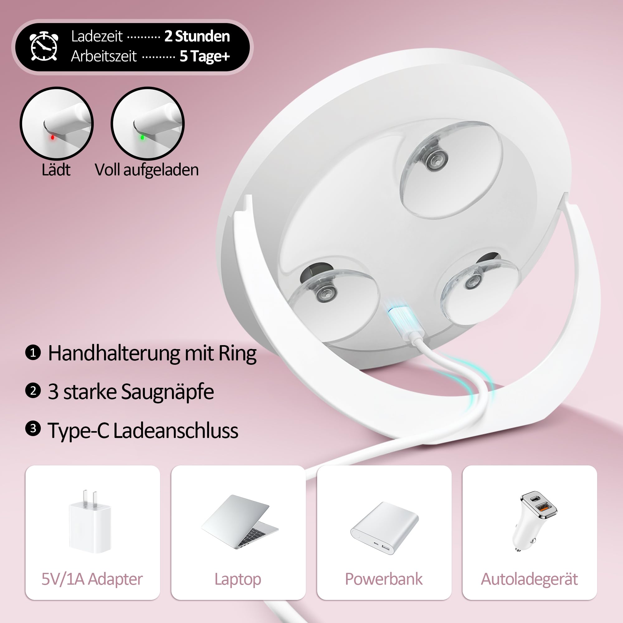 MOMOKUBA Miroir grossissant avec éclairage, Miroir 30x avec Ventouse, Couleurs Lumineuses et à intensité Variable, pour Maquillage de précision, Miroir Mural ou de Table pour Salle de, Blanc