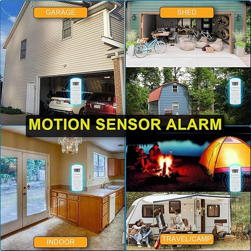 Miniatura 4 de Loud 135db teclado sensor de movimiento sirena alarma para garaje, cobertizo. Alerta de detección de movimiento PIR de viaje inalámbrica portátil