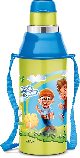 MILTON Kool Steelight 400 Kids Plastic Insulated Water Bottle with Straw, 380 ml, Sipper Bottle, Leak Proof, BPA Free, Foo...