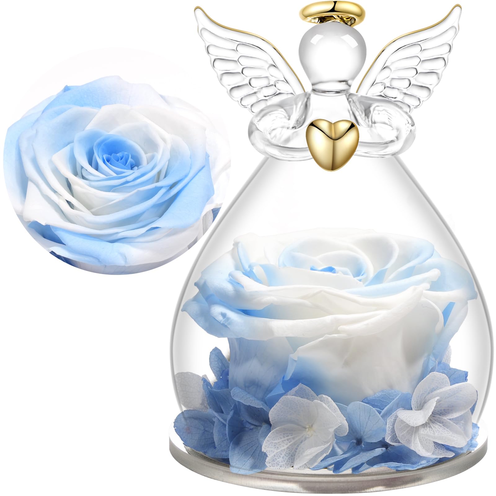 Yamonic Ewige Rose Engel Geschenke für Frauen, Ewige Rose im Glas Geschenke für Mama,Engel Figur Geburtstagsgeschenke für Frauen,Oma Geschenk,Echte Rose Schutzengel Weihnachten Muttertagsgeschenk