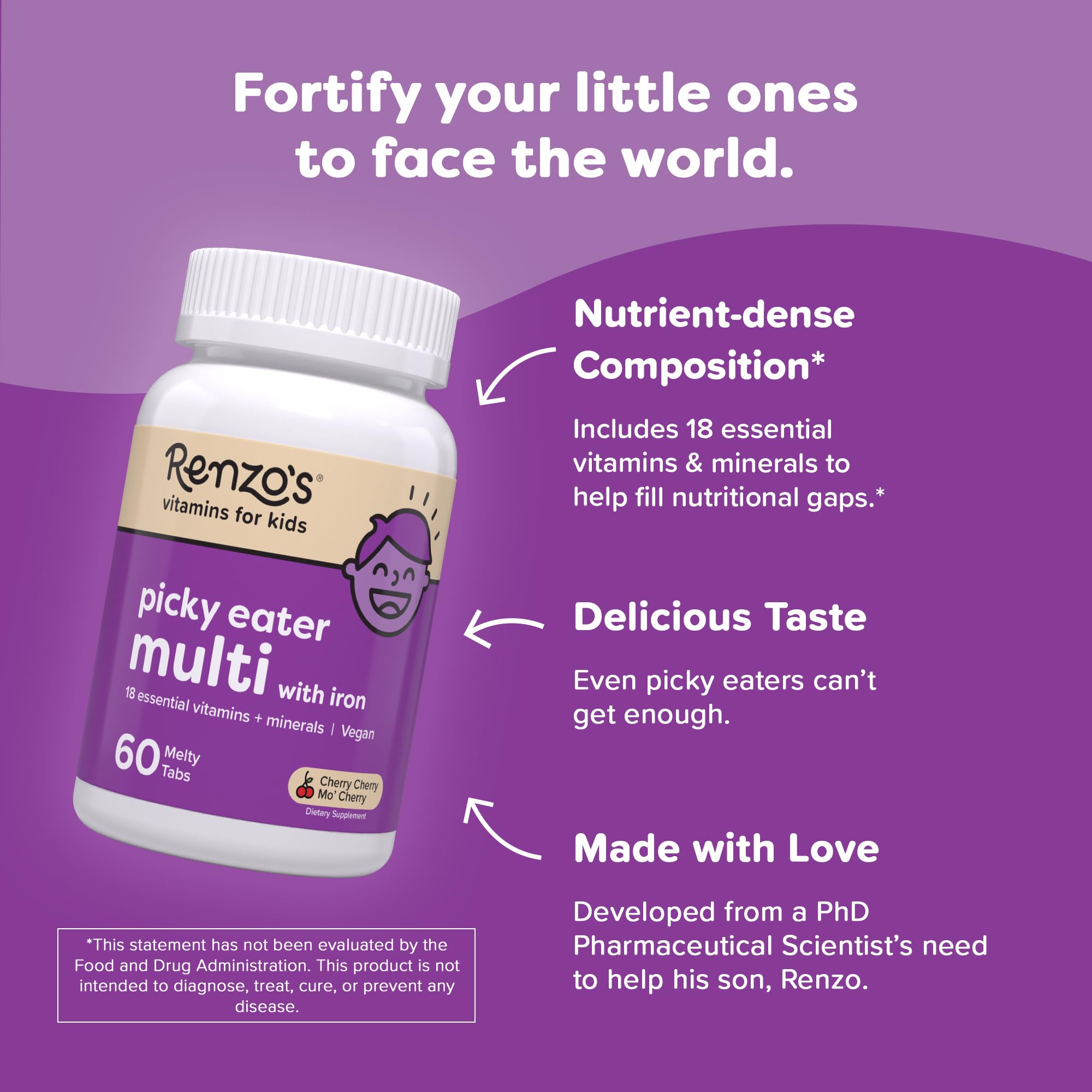 Renzo's Picky Eater Kids Multivitamin with Iron, Dissolvable Tabs, 60-Count — Amazon image 3