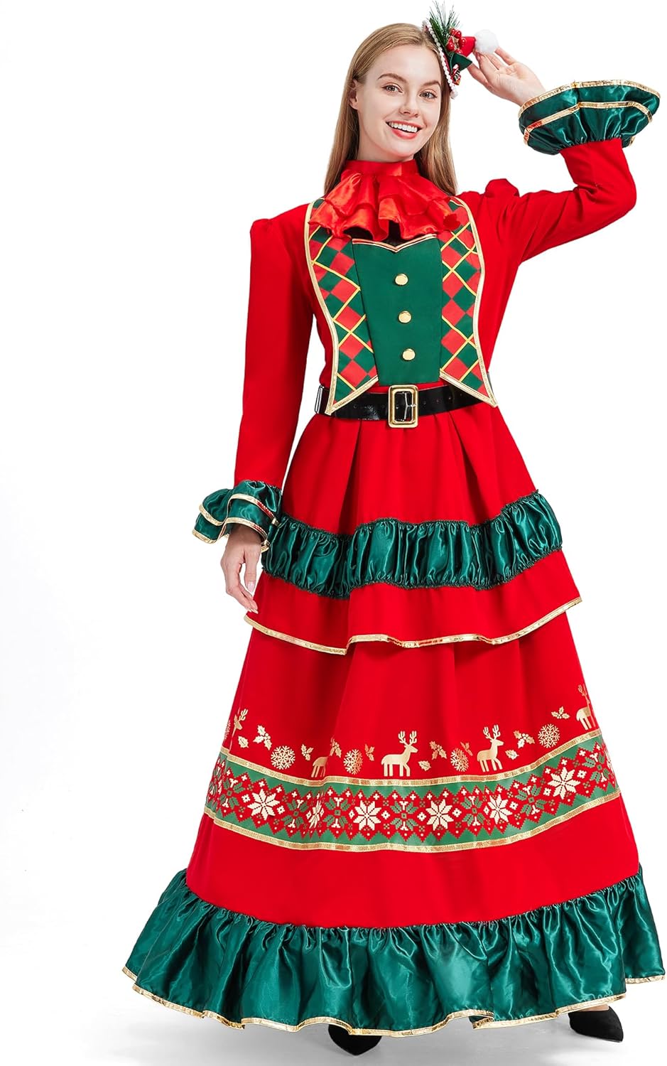 Mrs Claus Costume Adult Women Miss Santa Dress 4PCS Long Sleeve Christmas Outfit Party Holiday Plus Size