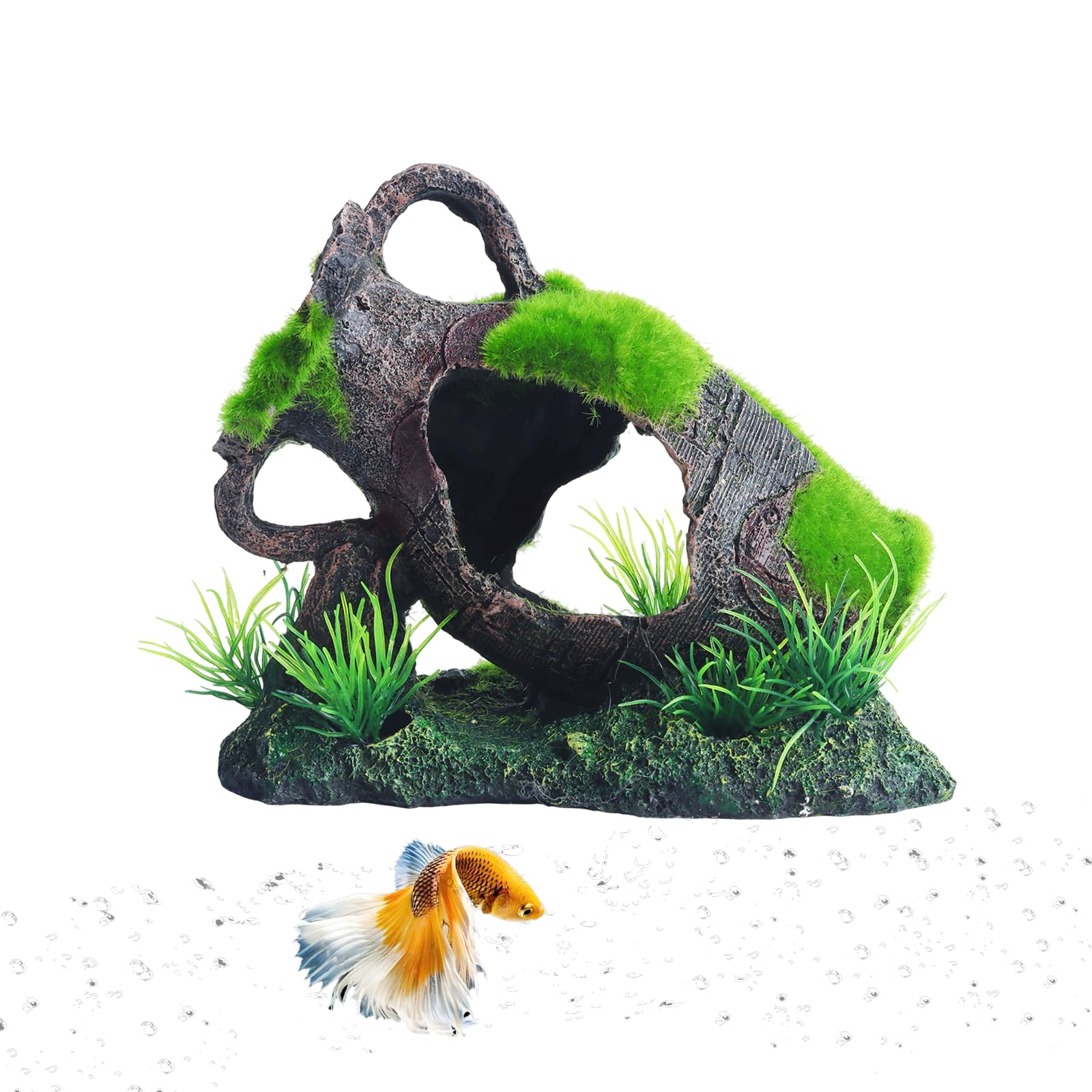 RUIAN Aquarium Broken Barrel Ornament - Fish Hide Cave Decor with Water Bottle Feature Safe Resin Hideaway for