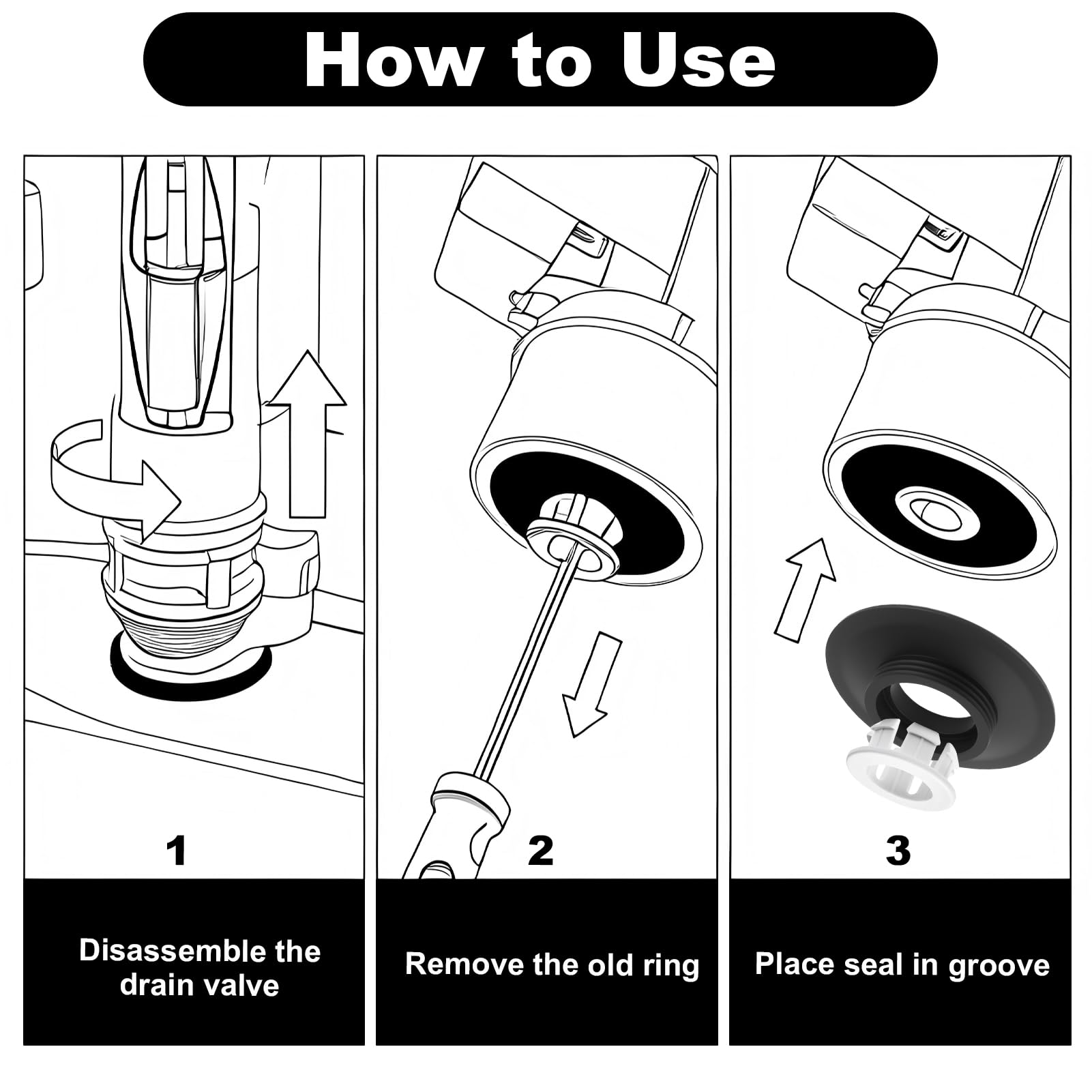 Flush Valve Seal SV01967 SV89067 for Ideal Standard Toilet Cistern Replacement Seal & Clip for Armitage Shanks (3 Set, Black) - Image 4