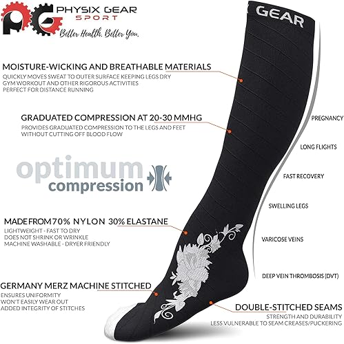 Miniatura 63 de Physix Gear - Calcetines de compresión 20-30 mmHg, para hombres y mujeres, para correr, enfermeras, espinillas, vuelo, viajes