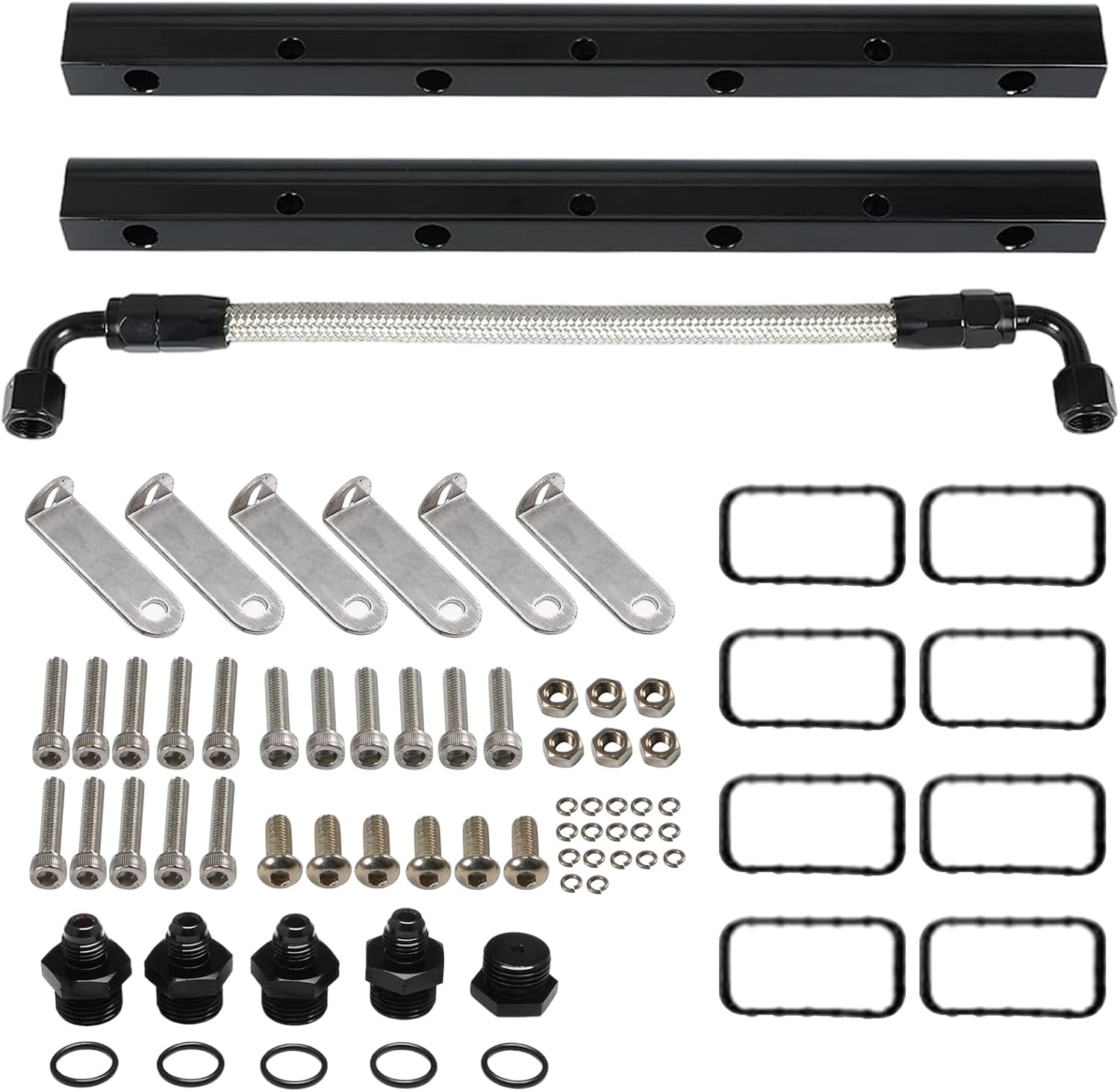 BHB 6AN Billet Fuel Rail Kit Compatible With LS LS1 LS2 LS3 LS6 Stock Intake Manifold 6AN with Hardware