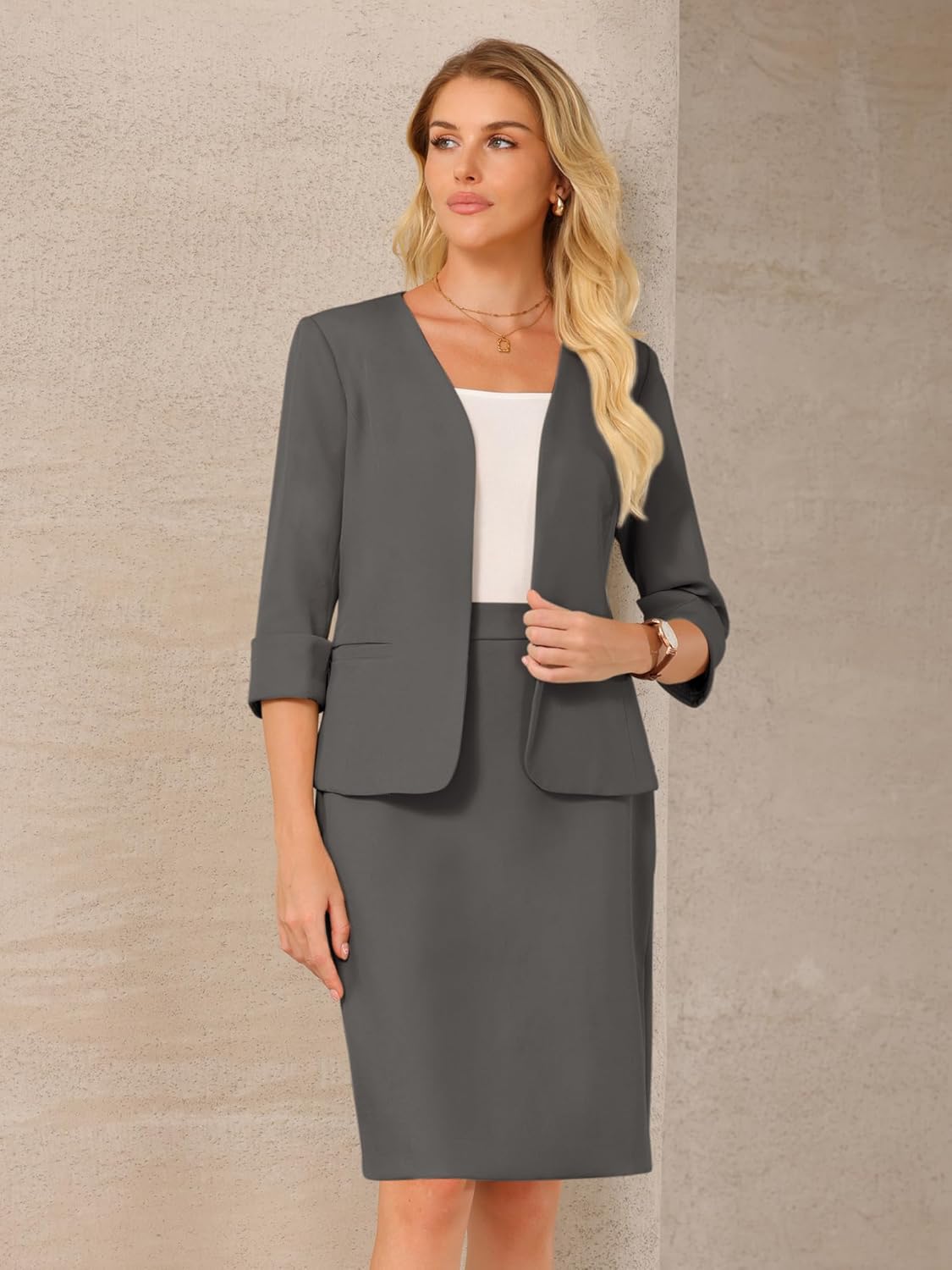Women's Skirt Suit Set for Women 2 Piece Blazer and Skirt 2025 Work Business Outfits - Image 2