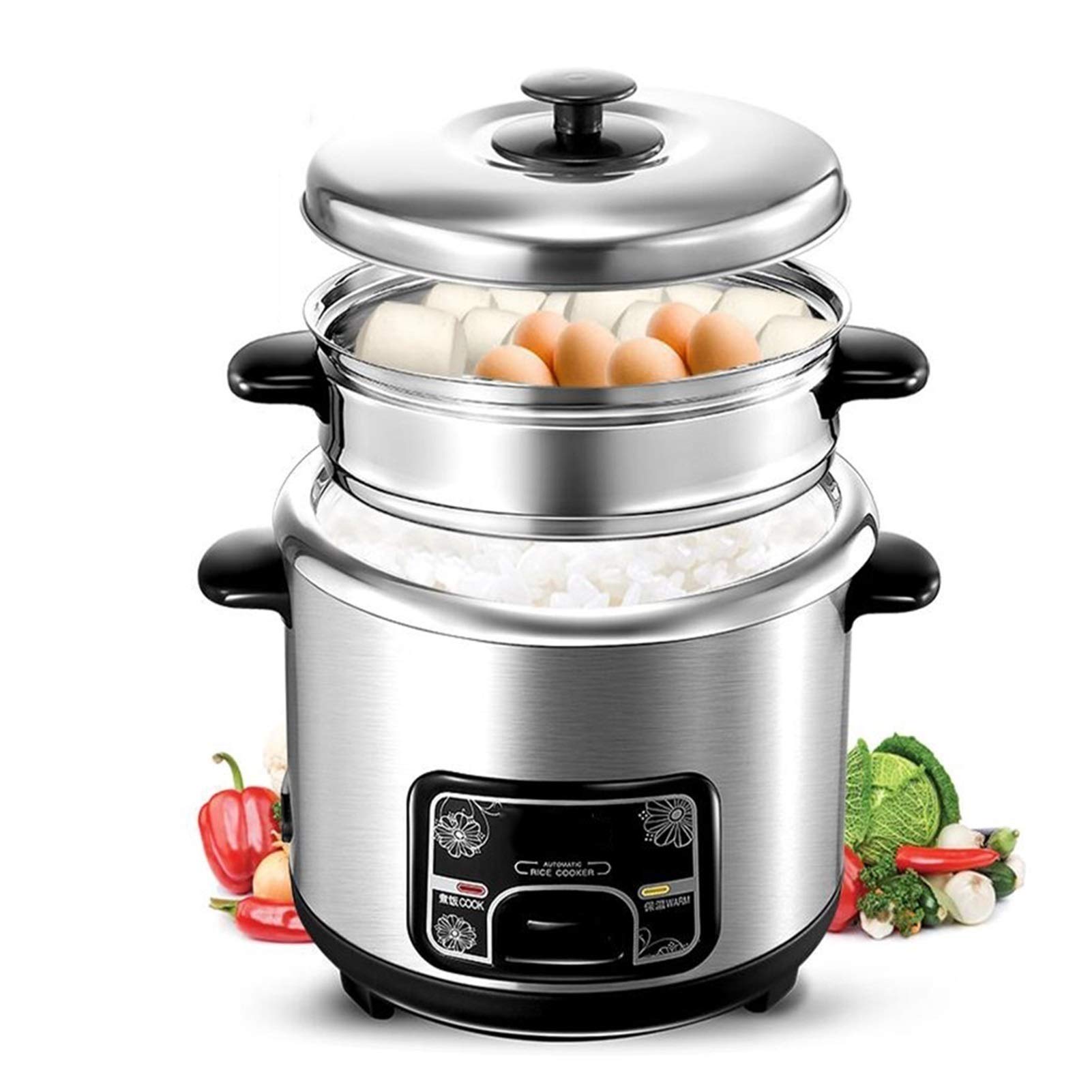 Cuisinières à riz Petit, Cuisson en acier sans douche 2 / 3lstain / Fonctions chaudes, Mini Cuisinière à riz portable Pot d'acier inoxydable avec vapeur(3L)