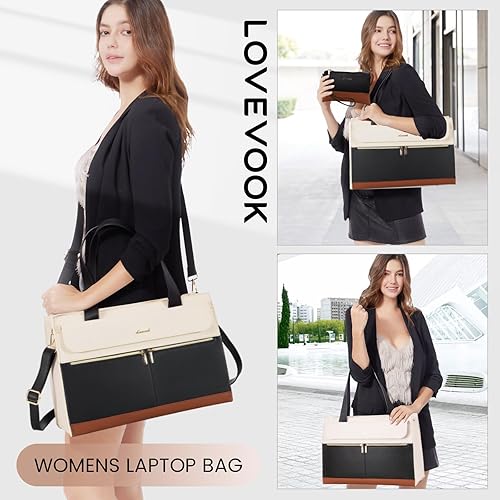 Miniatura 2 de LOVEVOOK Bolsa para laptop de 15.6 pulgadas para mujer, bolsa de trabajo profesional de cuero para computadora, bolsa de hombro, bolsa de hombro de