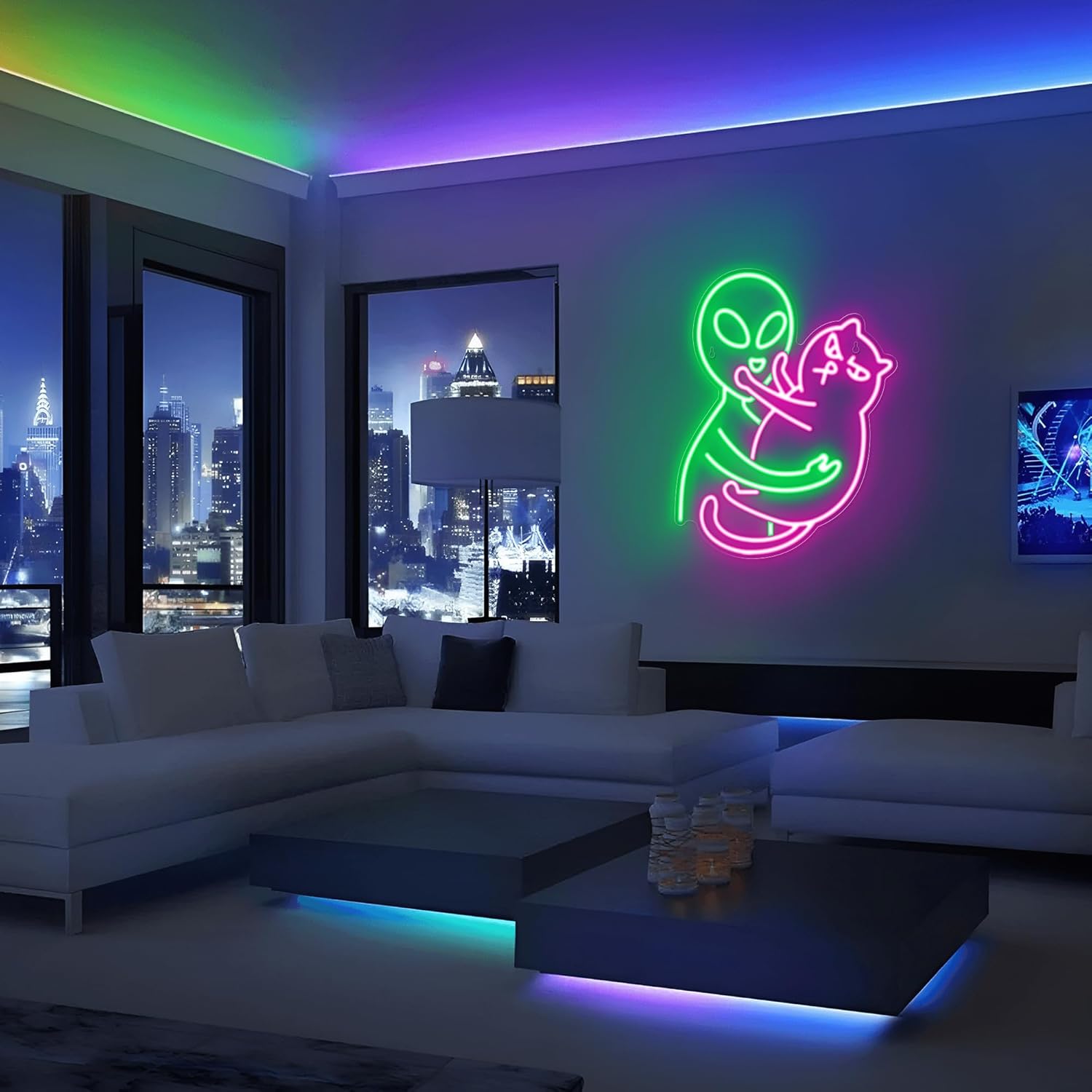 Kavaas Alien Cat Neon Sign, Green Alien Petting Cat LED Light for Game Room, Party, Bar, Man Cave Decor | Alien Neon Light Wall decor - Best Gifts for Alien Fans, Teenage Boys, Kids - Image 4